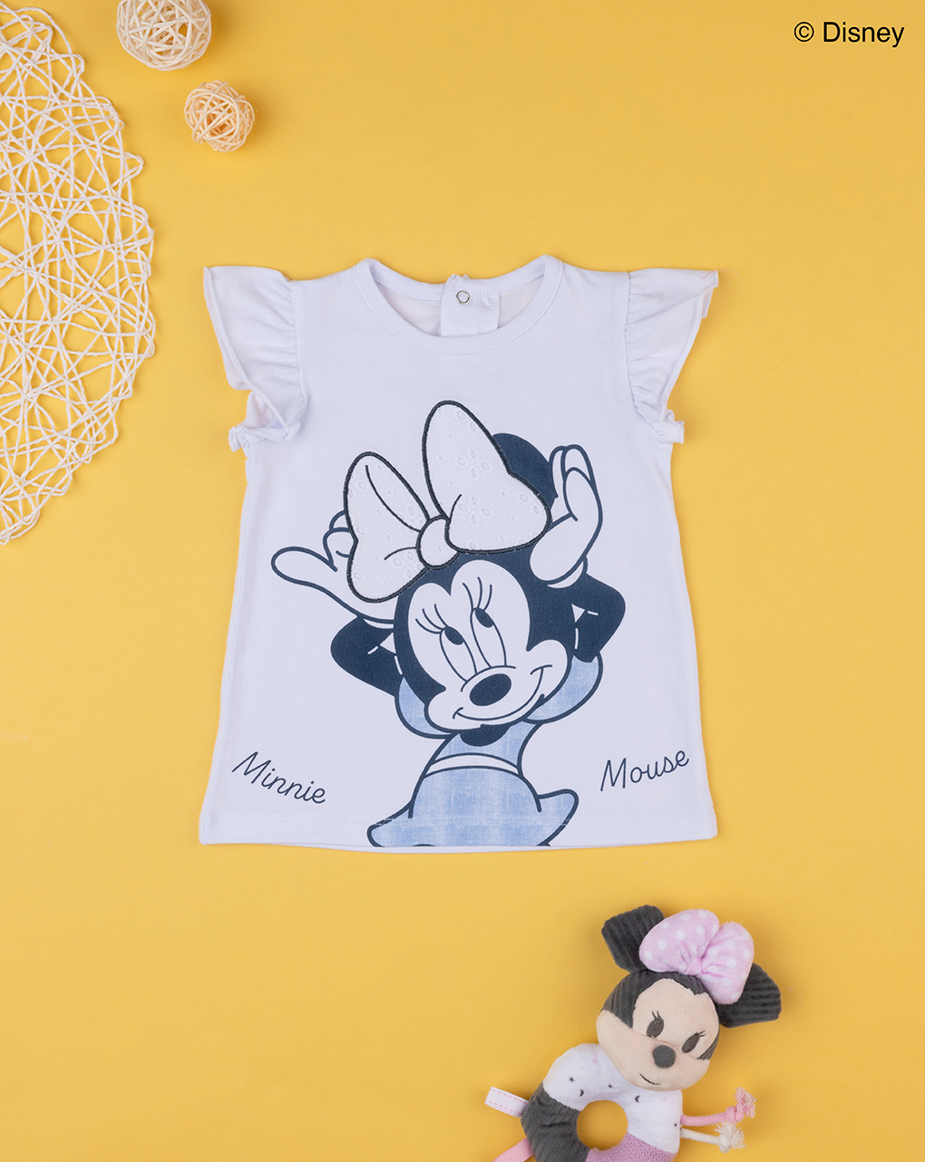 βρεφικό t-shirt λευκό με τη minnie για κορίτσι