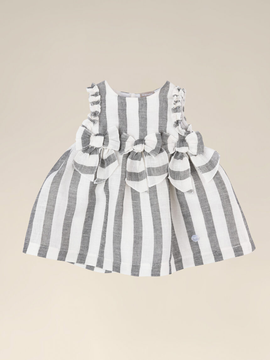 βρεφικό αμάνικο φόρεμα λινό ριγέ λευκό/γκρι για κορίτσι - Prénatal