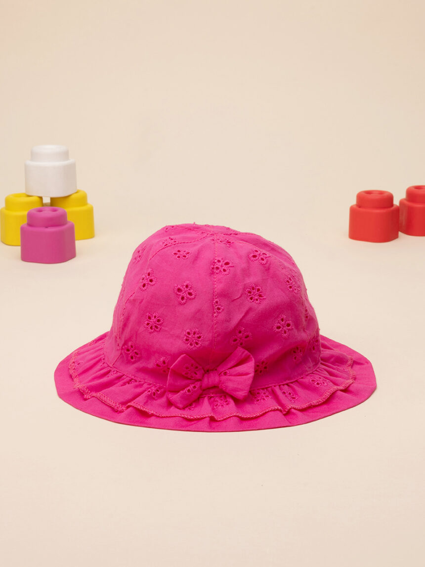 βρεφικό καπέλο φούξια με δαντέλα sangallo για κορίτσι - Prénatal