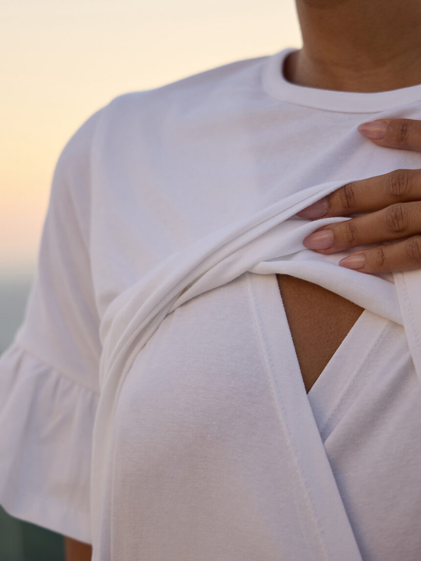 γυναικείο t-shirt εγκυμοσύνης/θηλασμού λευκό με βολάν - Prénatal