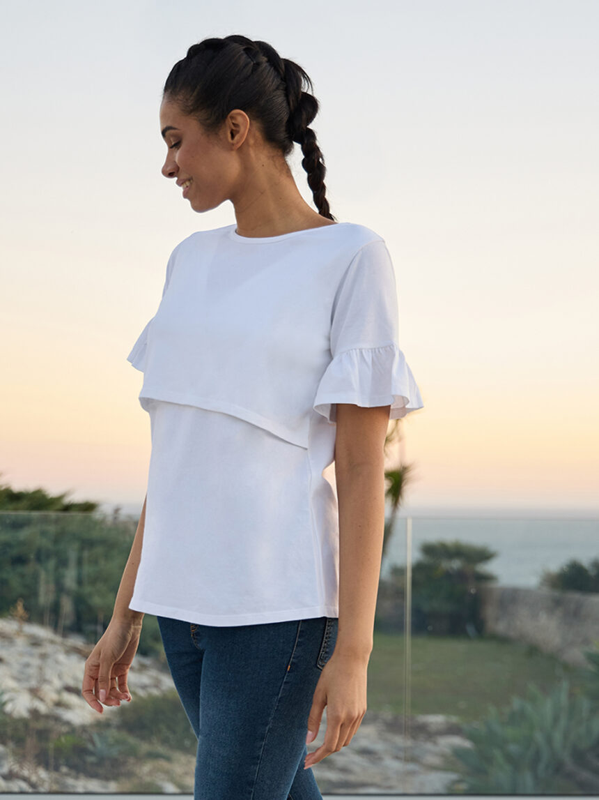 γυναικείο t-shirt εγκυμοσύνης/θηλασμού λευκό με βολάν - Prénatal