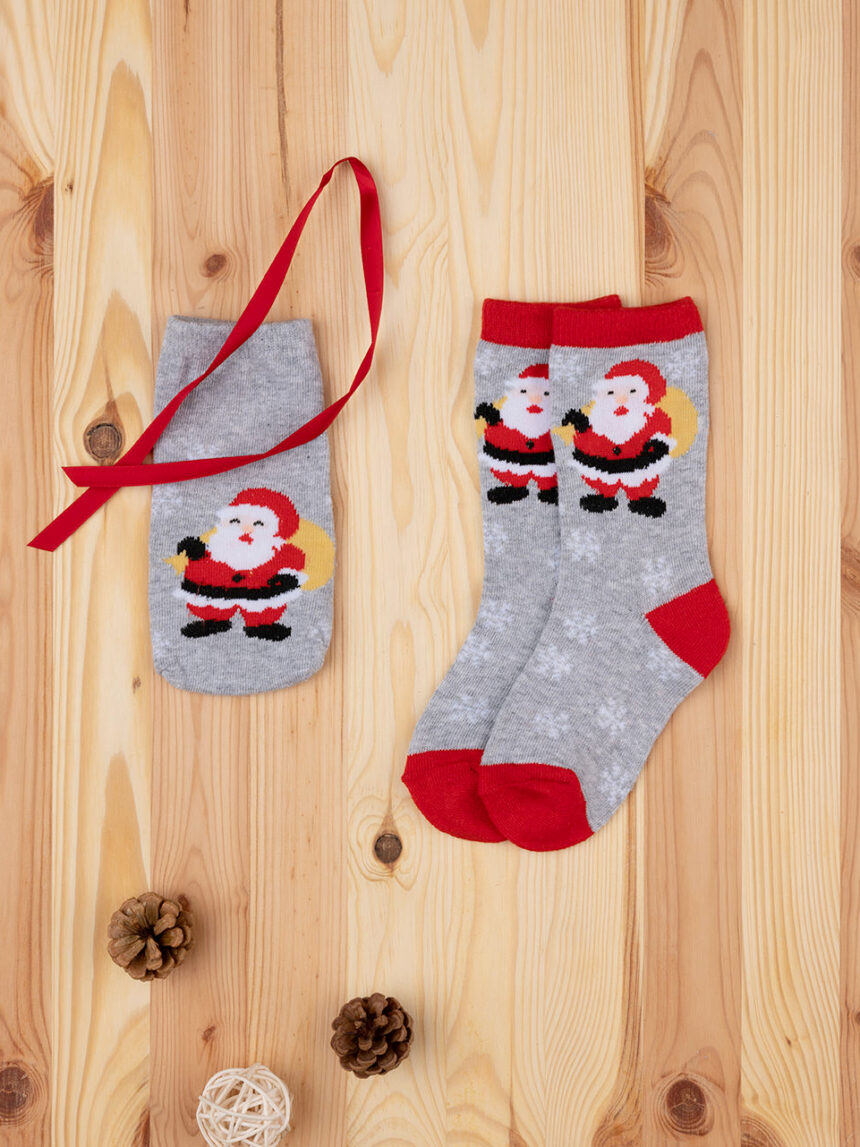 παιδικές χριστουγεννιάτικες κάλτσες γκρι με τον άγιο βασίλη unisex - Prénatal