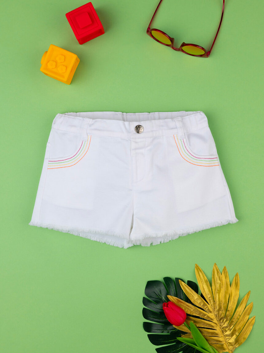 παιδικό σορτσάκι twill λευκό με κεντήματα για κορίτσι - Prénatal