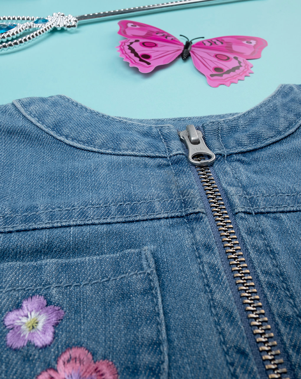 βρεφικό τζιν μπουφάν μπλε με λουλούδια για κορίτσι - Prénatal