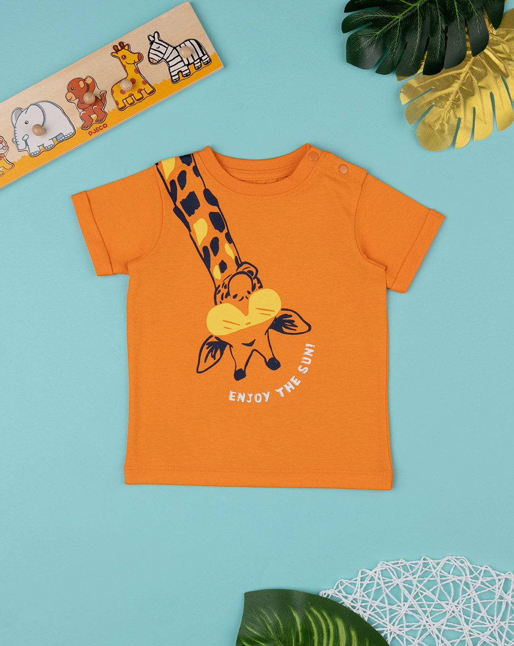 βρεφικό t-shirt πορτοκαλί με καμηλοπάρδαλη για αγόρι - Prénatal