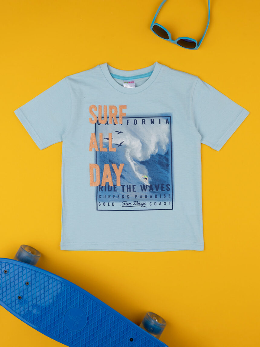 παιδικό t-shirt γαλάζιο surf all day για αγόρι - Prénatal