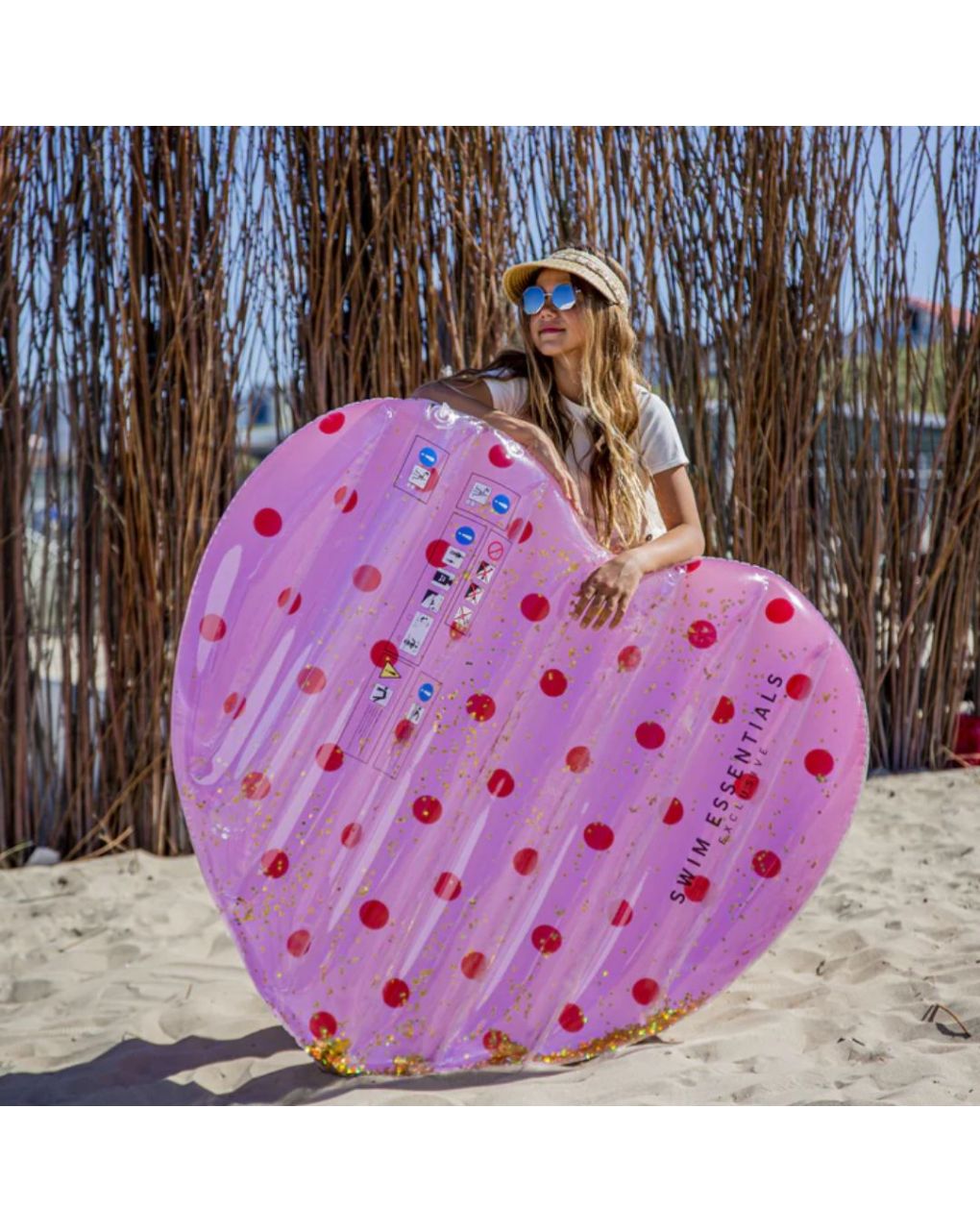 Swim essentials: στρώμα θαλάσσης σχήμα καρδιάς 150x100εκ. "pink with red dots heart" swe-2020se46 - Swim Essentials