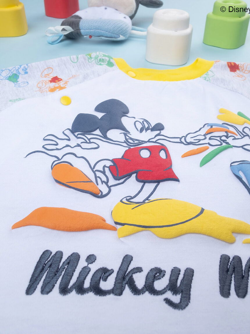 βρεφική ολόσωμη πιτζάμα λευκή/γκρι με το mickey για αγόρι - Prénatal