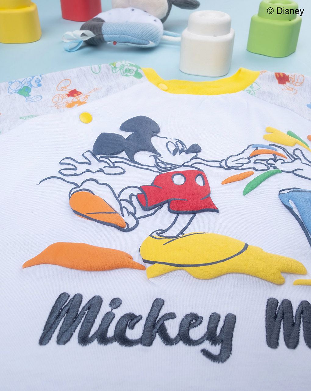 βρεφική ολόσωμη πιτζάμα λευκή/γκρι με το mickey για αγόρι - Prénatal