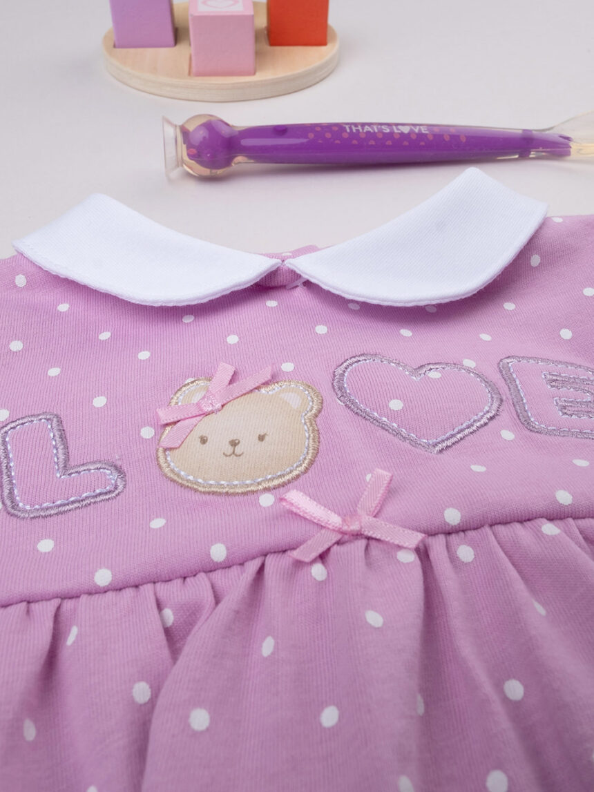 βρεφικό φόρεμα ροζ πουά love για κορίτσι - Prénatal