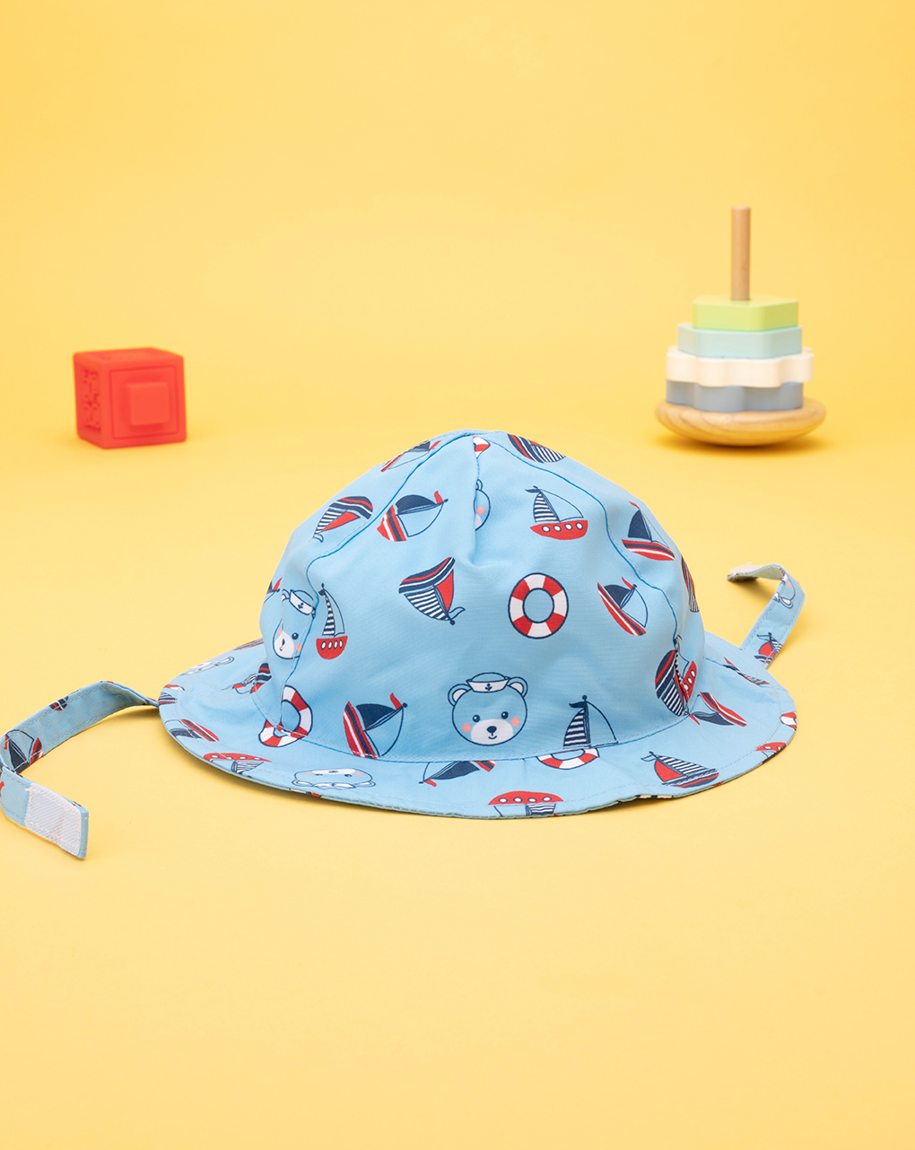 βρεφικό καπέλο θαλάσσης γαλάζιο με καραβάκια για αγόρι - Prénatal