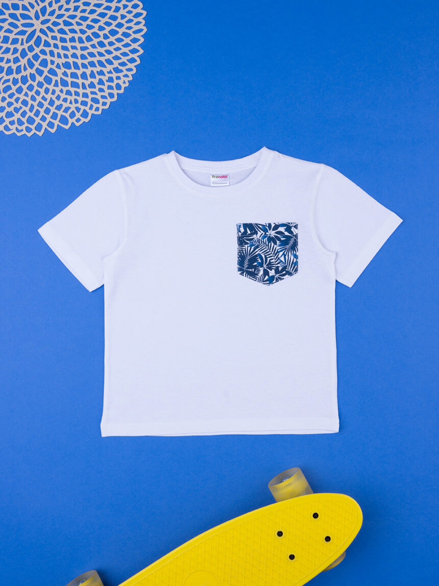 παιδικό t-shirt λευκό με τσέπη τρόπικαλ για αγόρι - Prénatal
