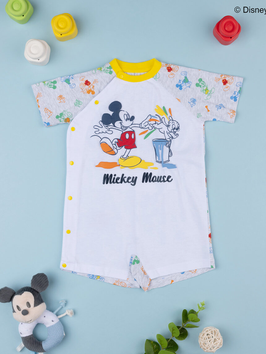 βρεφική ολόσωμη πιτζάμα λευκή/γκρι με το mickey για αγόρι - Prénatal