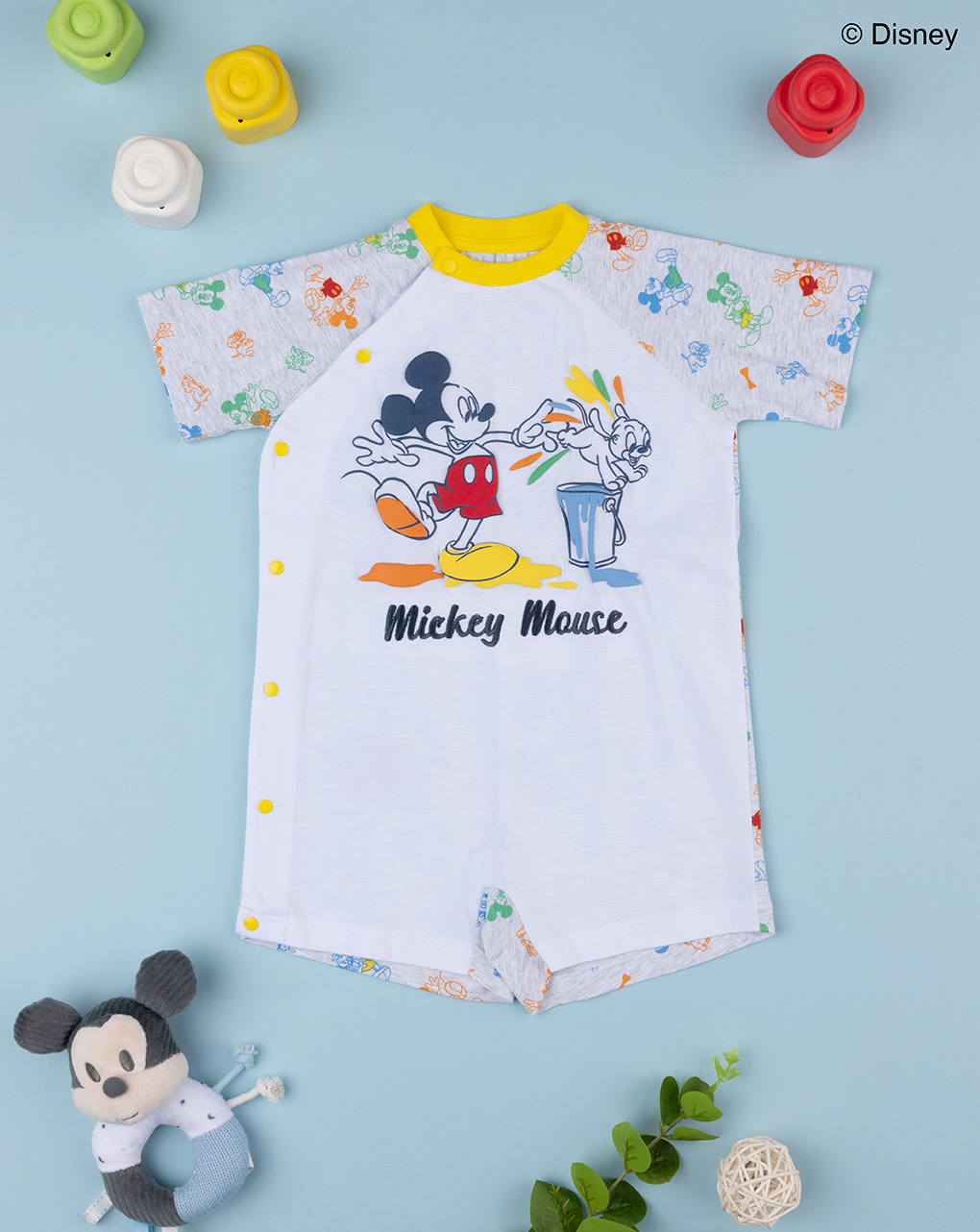 βρεφική ολόσωμη πιτζάμα λευκή/γκρι με το mickey για αγόρι - Prénatal