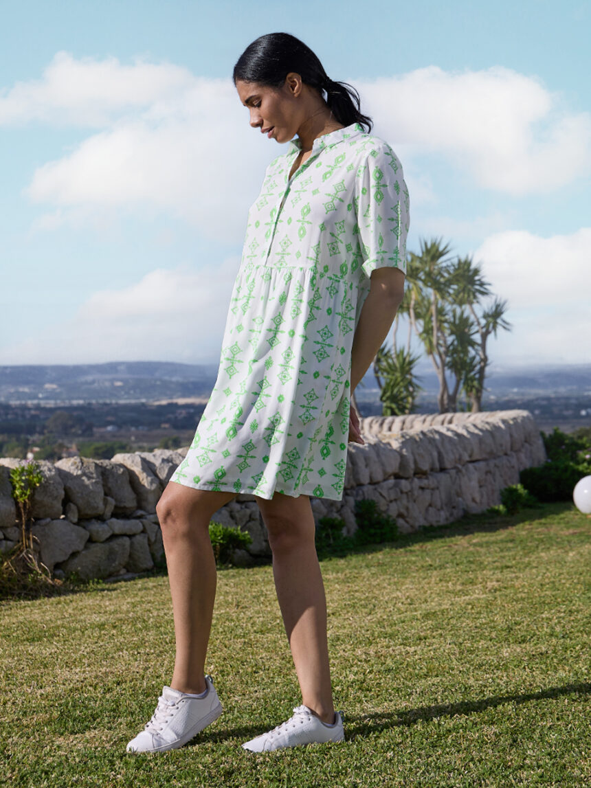 γυναικείο φόρεμα εγκυμοσύνης/θηλασμού λευκό με έθνικ μοτίβο πράσινο - Prénatal