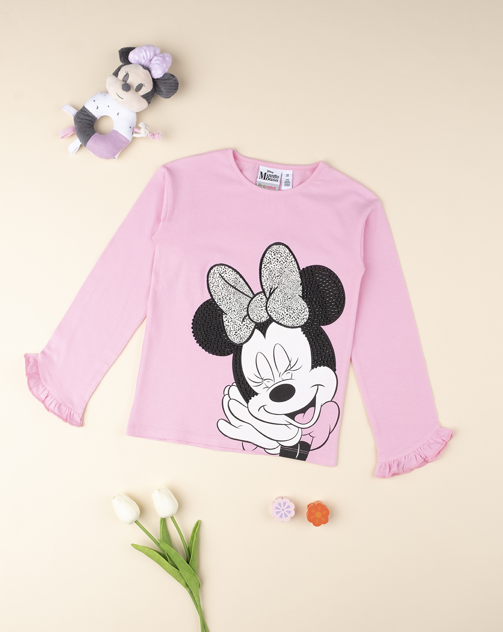 παιδική μακρυμάνικη μπλούζα ροζ με τη minnie για κορίτσι - Prénatal