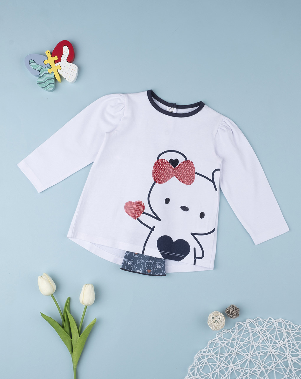 μπλούζα άσπρη με αρκουδάκι για κορίτσι - Prénatal