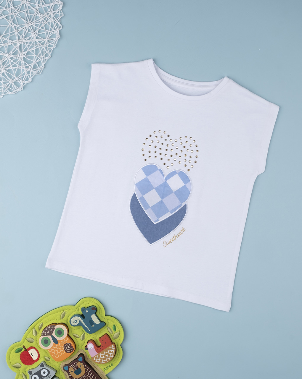 παιδικό t-shirt λευκό με καρδιές για κορίτσι - Prénatal