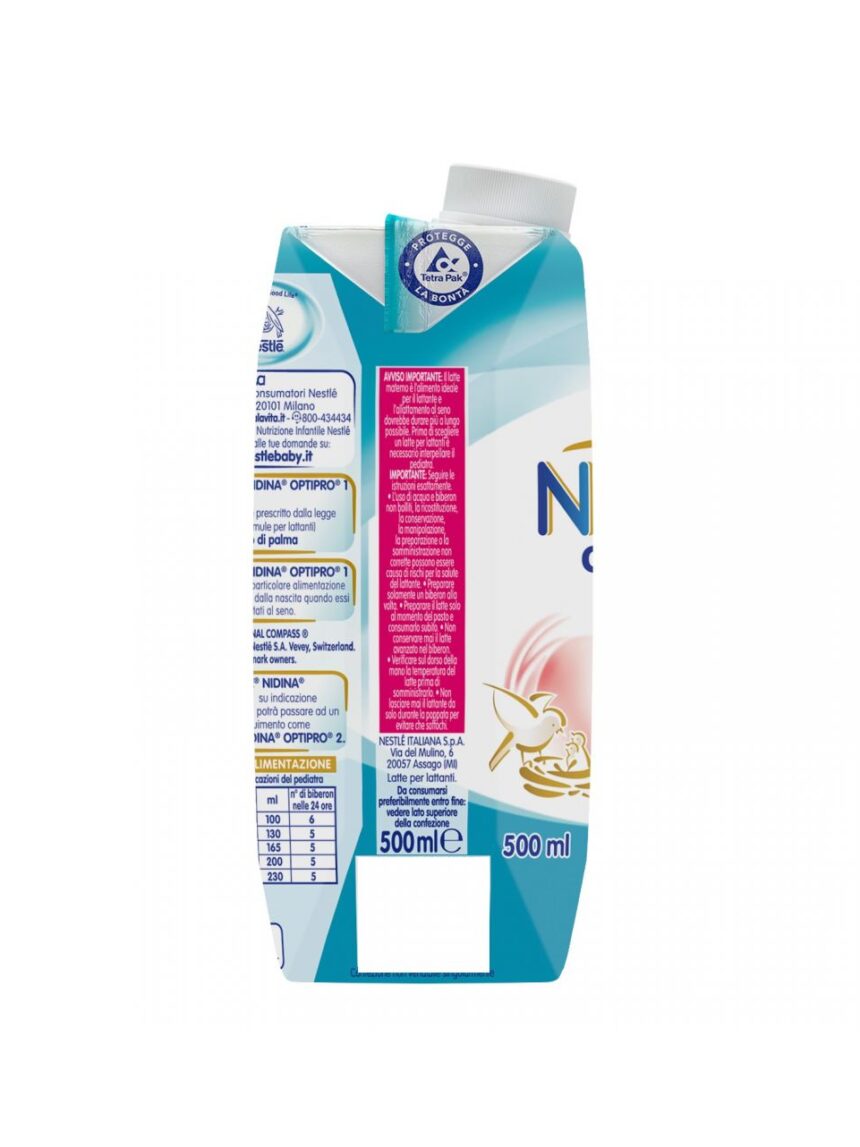 Nestlé nidina optipro 1 dalla nascita latte per lattanti in formato liquido brick da 500ml - Nestlé