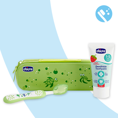 CHICCO Set per la cura dei denti da viaggio blu, 3 anni+ - Igiene