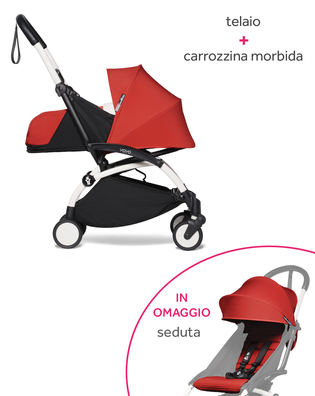 Telaio yoyo² white babyzen e navicella morbida red + seduta red in omaggio - Babyzen