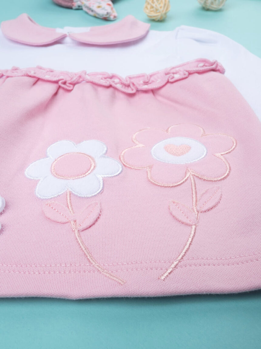 Completo due pezzi neonata floreale bianco e rosa - Prénatal