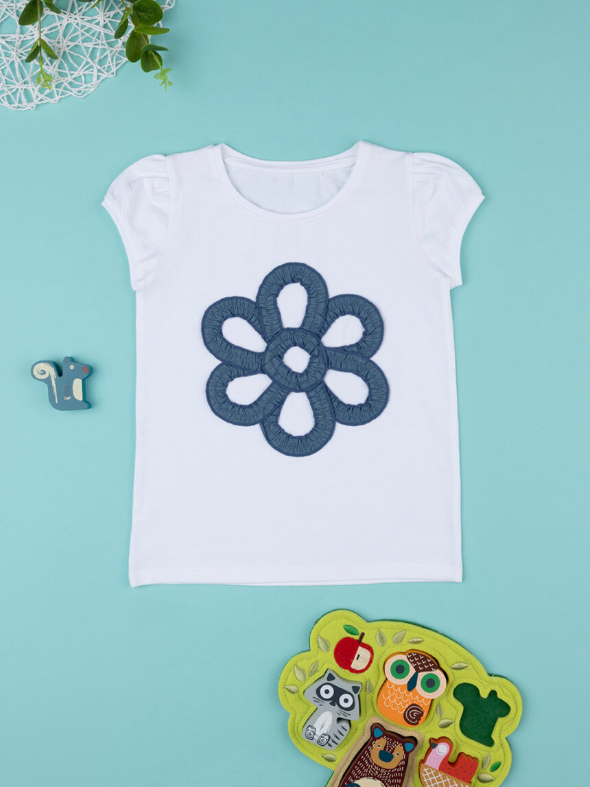 T-shirt maniche corte bambina fiore in denim - Prénatal
