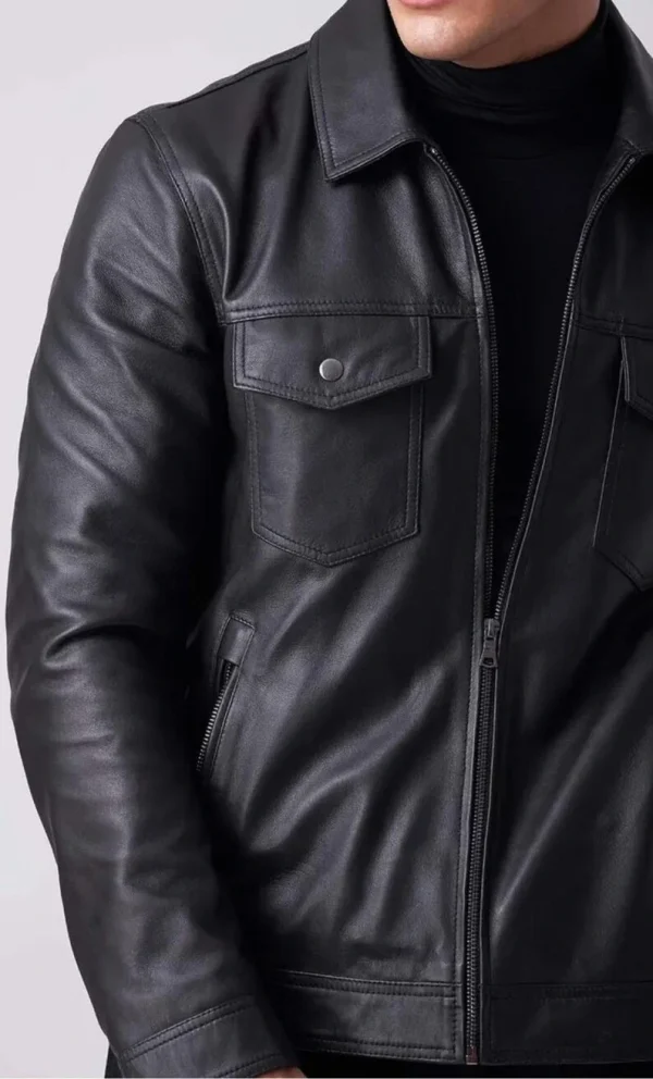 Men's Black Biker Leather Jacket - Handmade Lambskin