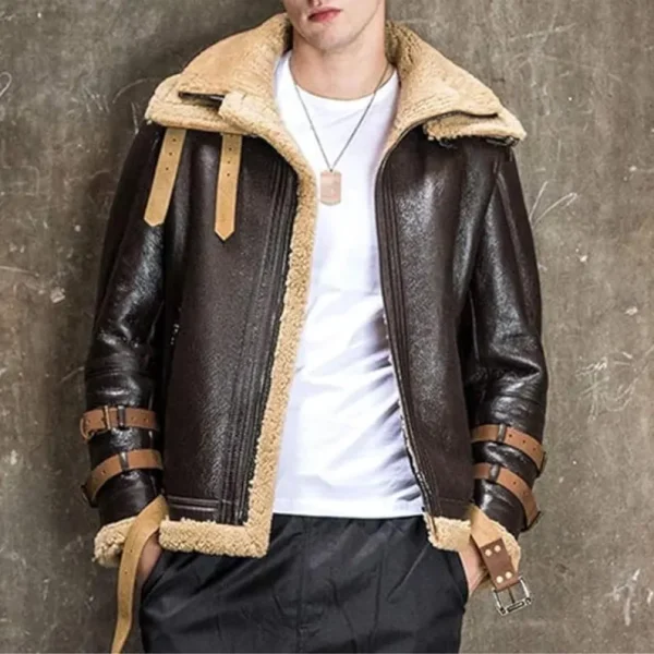 B3 RAF Brown Men's Shearling Bomber Leather Jacket