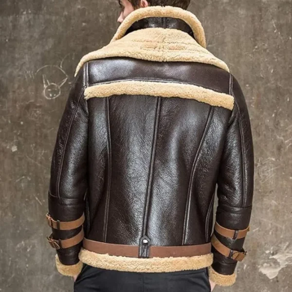 B3 RAF Brown Men's Shearling Bomber Leather Jacket - Image 2