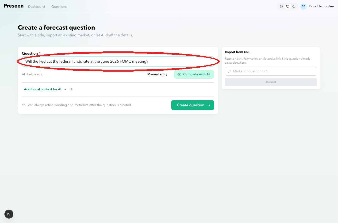 New question form with title field highlighted