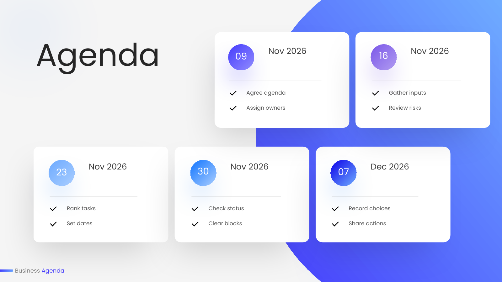 Five-Card Meeting Calendar