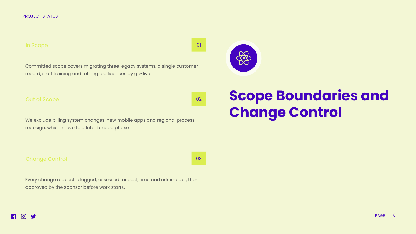 Scope Inclusions, Exclusions and Change Control