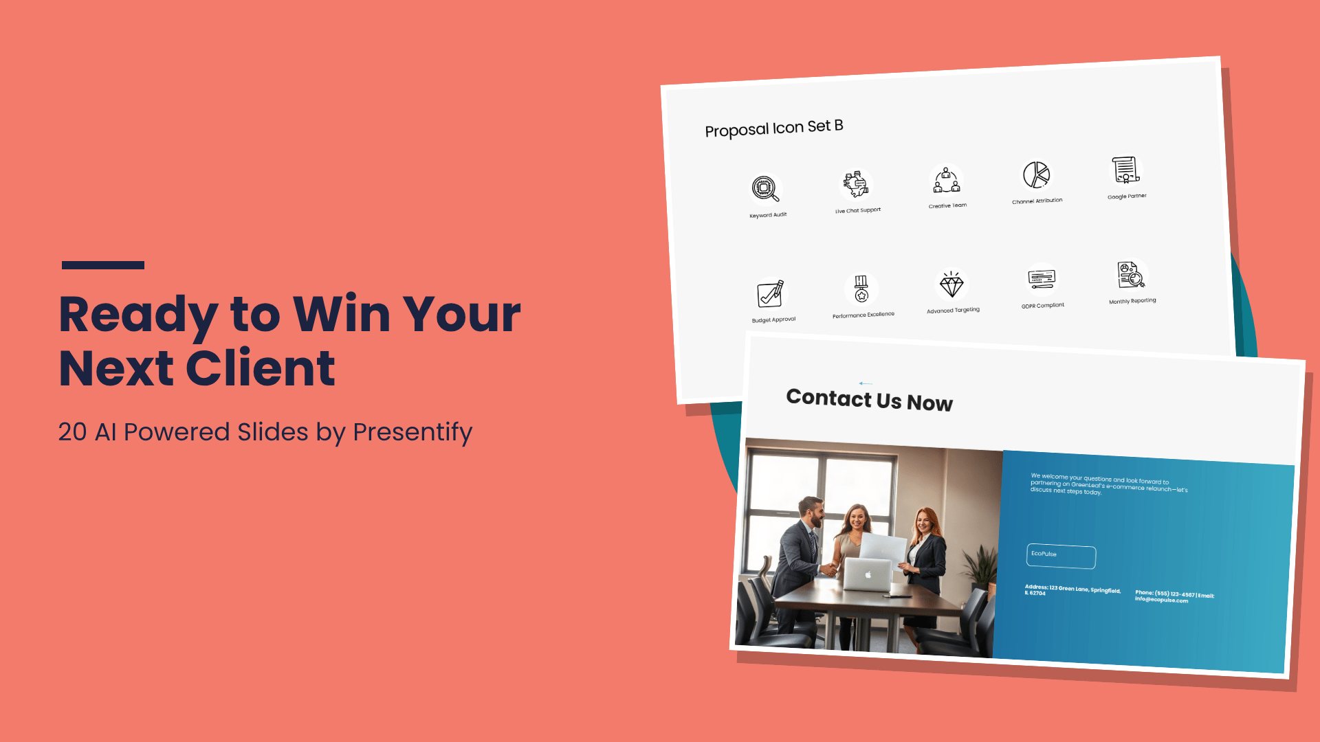 Closing slides with keyword audit and budget approval icons and a thank you slide, ready to present with Presentify AI