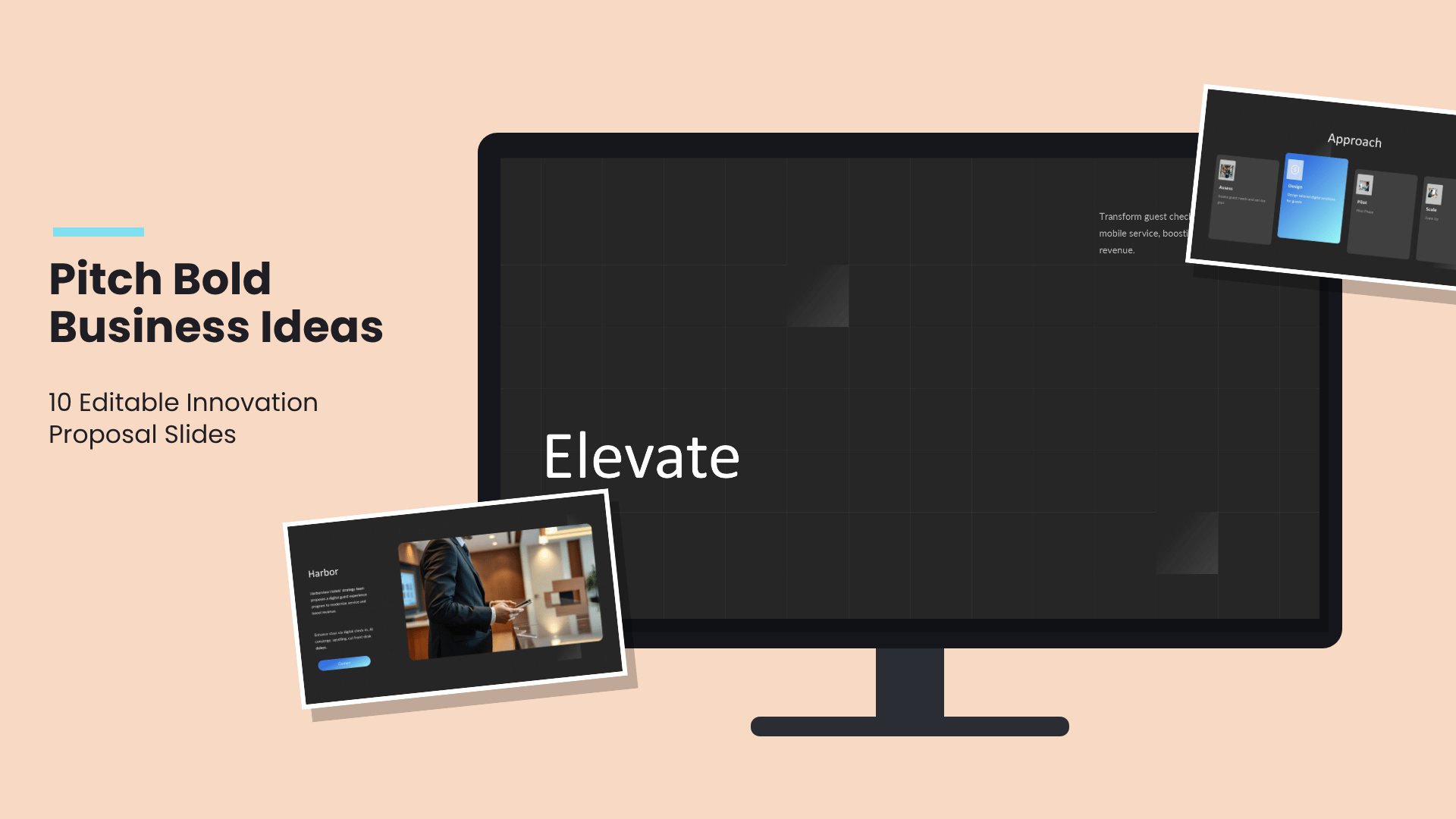 Business Innovation Proposal PowerPoint template with 10 editable charcoal and blue gradient slides for business innovation proposals by Presentify