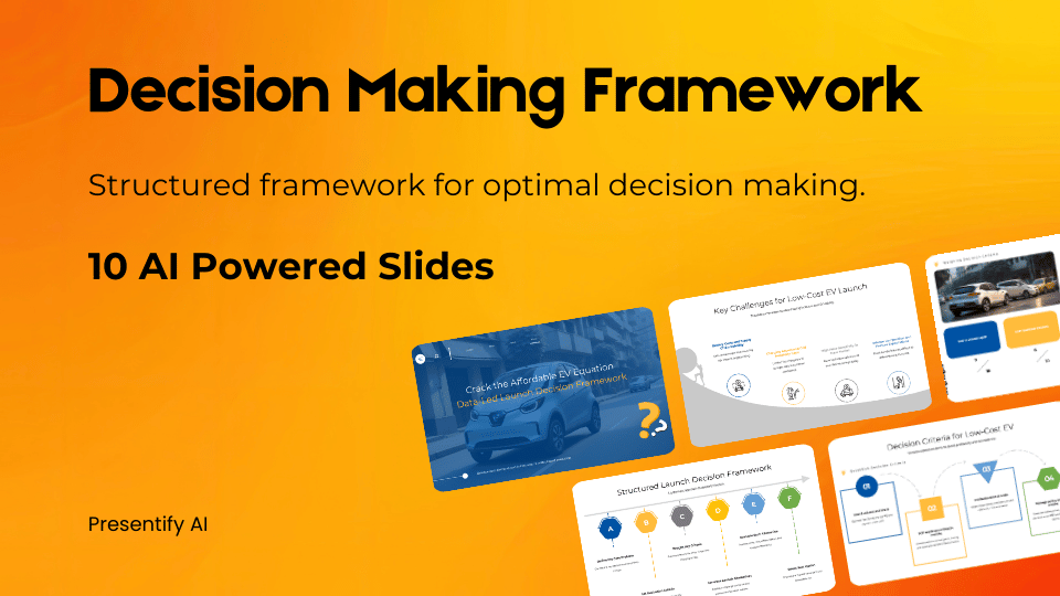 Decision making framework presentation cover showing structured decision process and AI-powered slides.