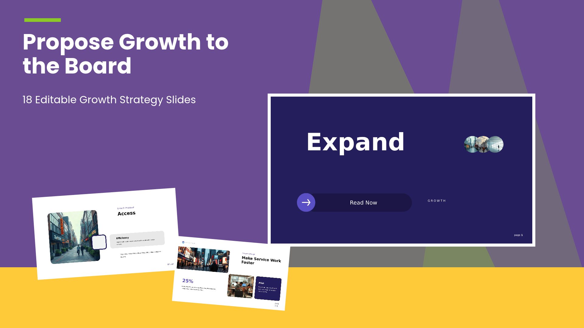 Executive Proposal and Growth Strategy PowerPoint template with 18 editable white and grey slides for executive growth proposals by Presentify