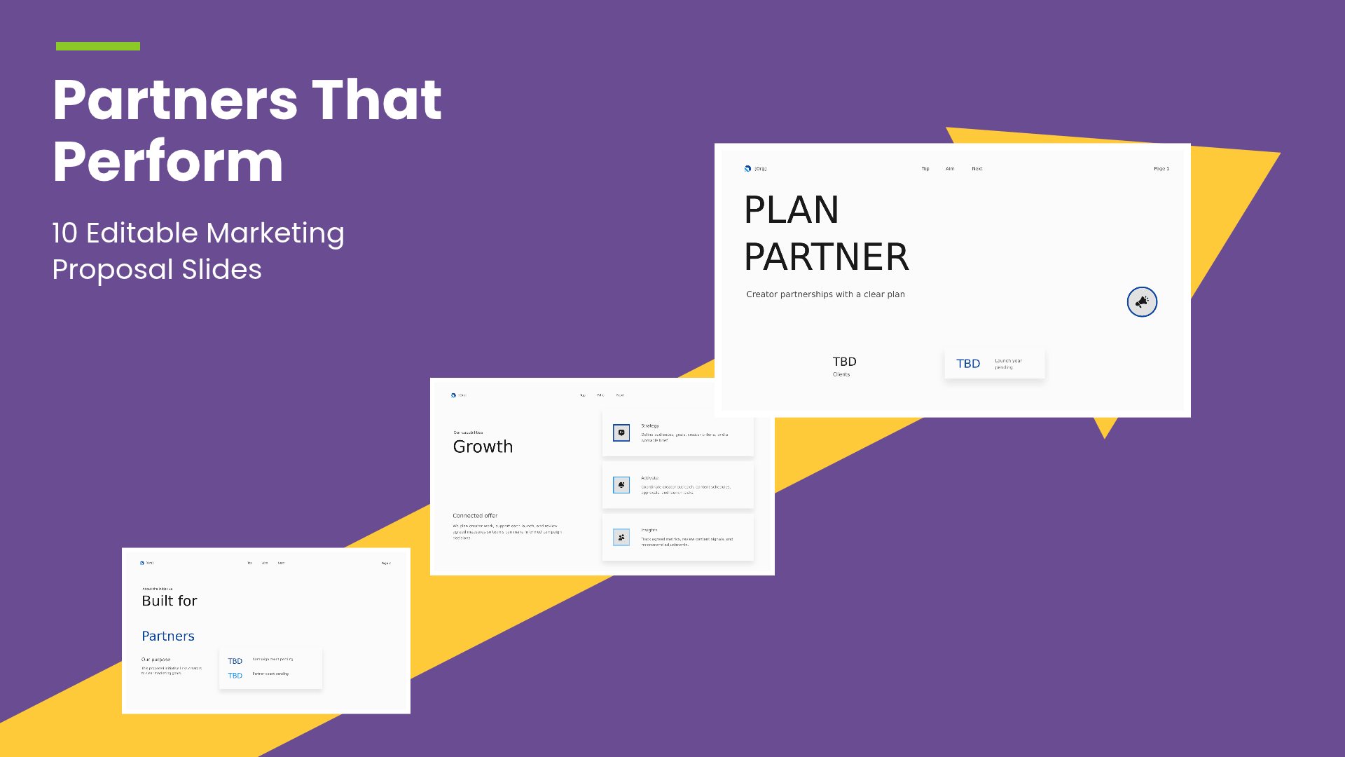 Marketing Partnership Proposal and Performance PowerPoint template with 10 editable white and grey slides by Presentify