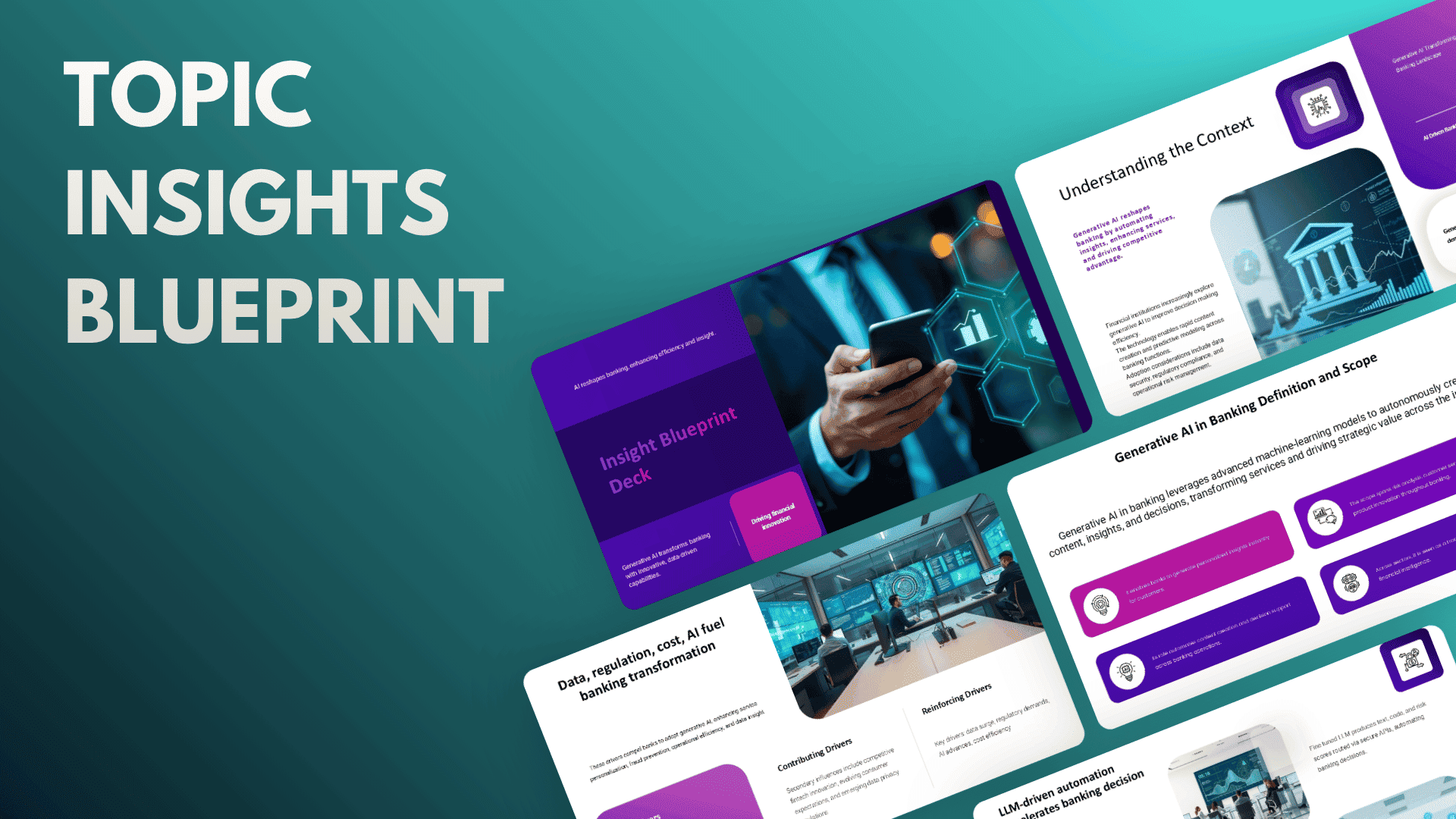 Topic Insights Blueprint presentation template with modern teal and purple business slide designs.