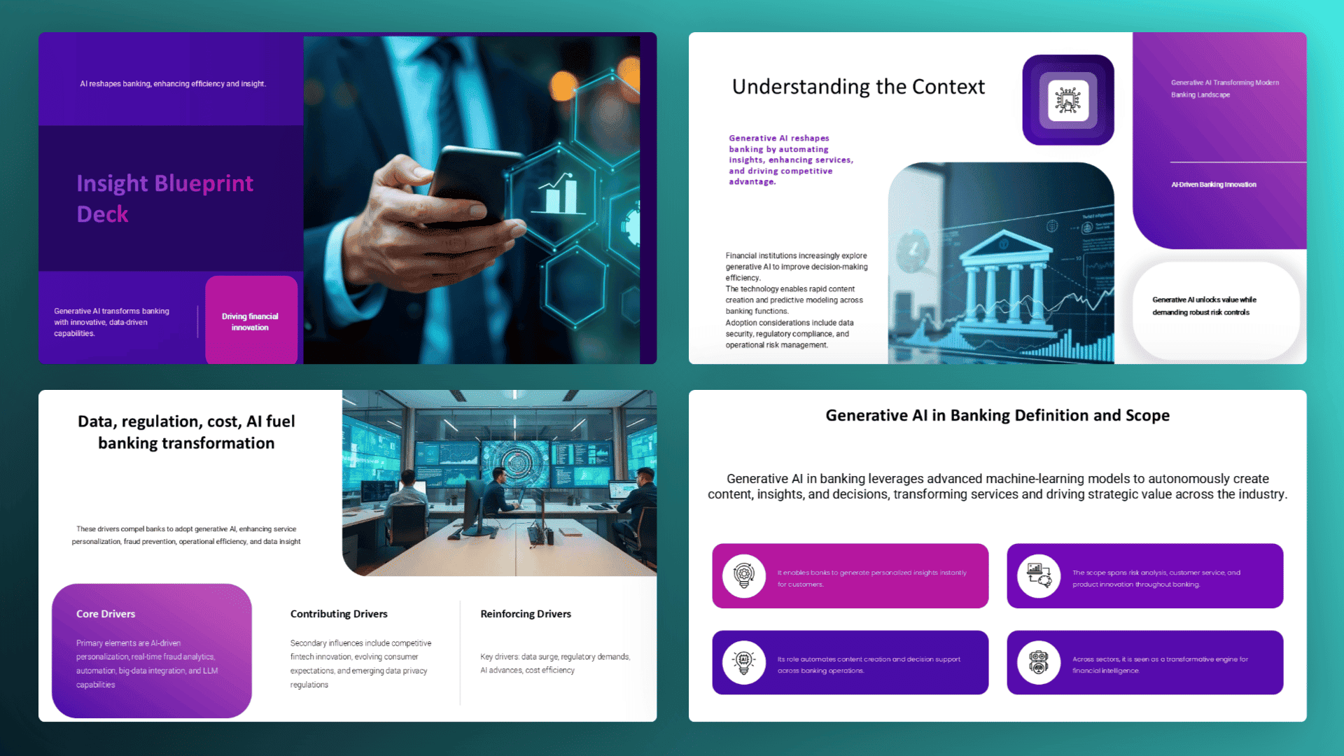 Business insight slides covering topic context, core concepts, market landscape, and key drivers.