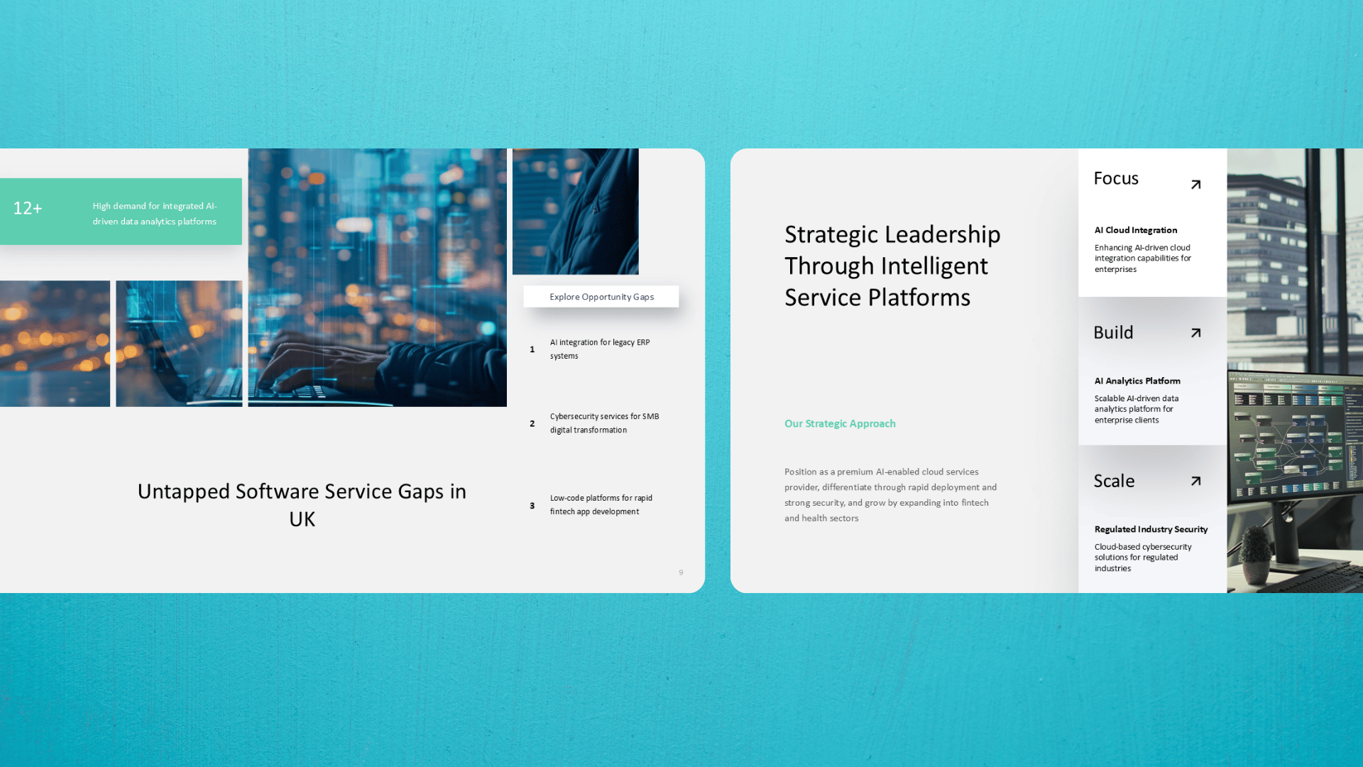Competitive landscape presentation showing market overview, leading competitors, and comparison insights.
