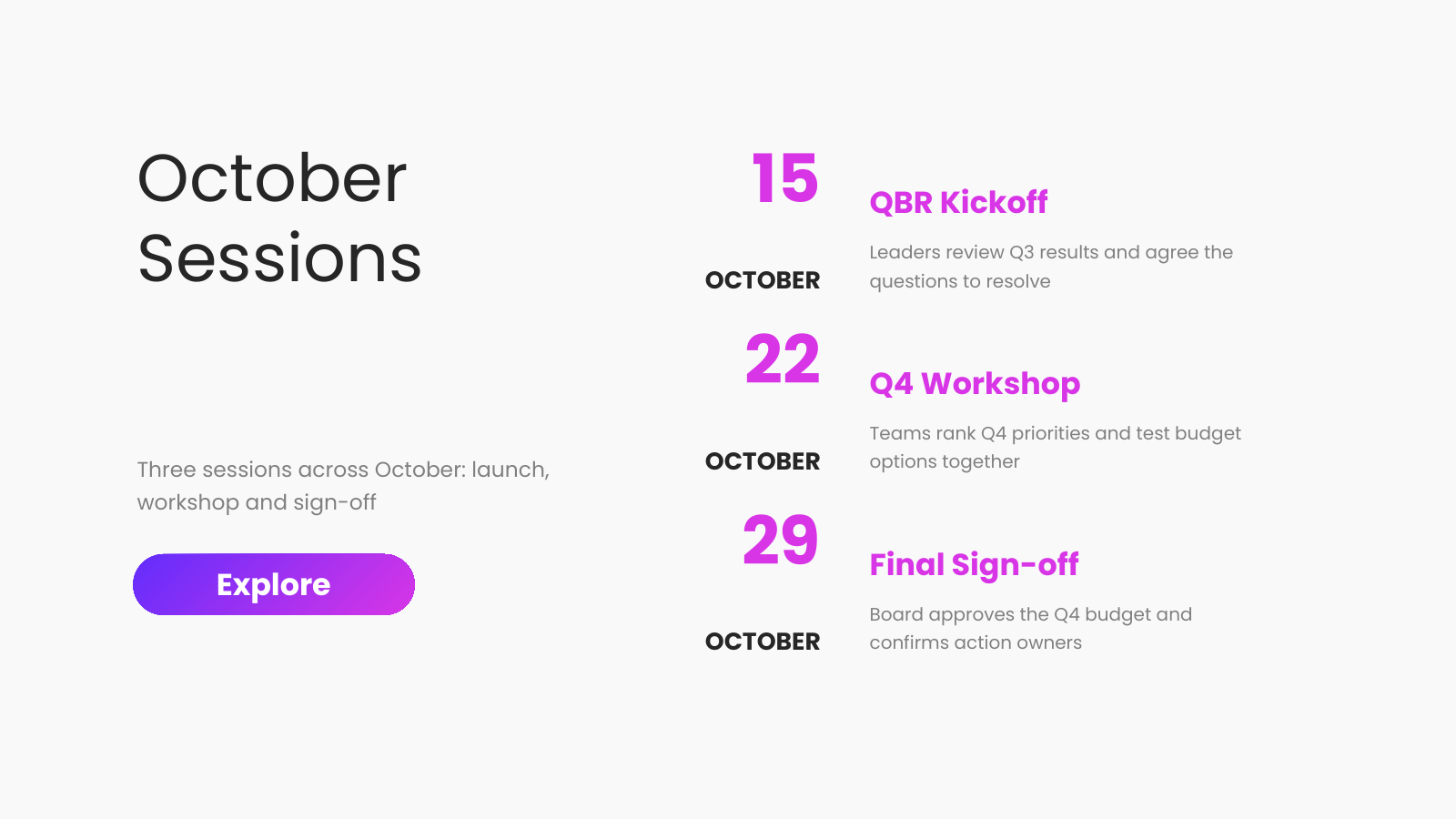 Dated Session Schedule
