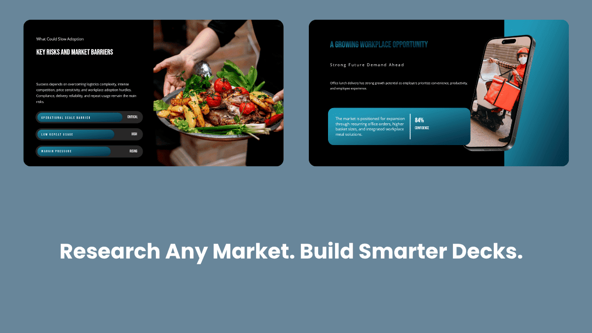 Market Research Deck closing slide with visual market insight summary and presentation-ready tagline for business research.