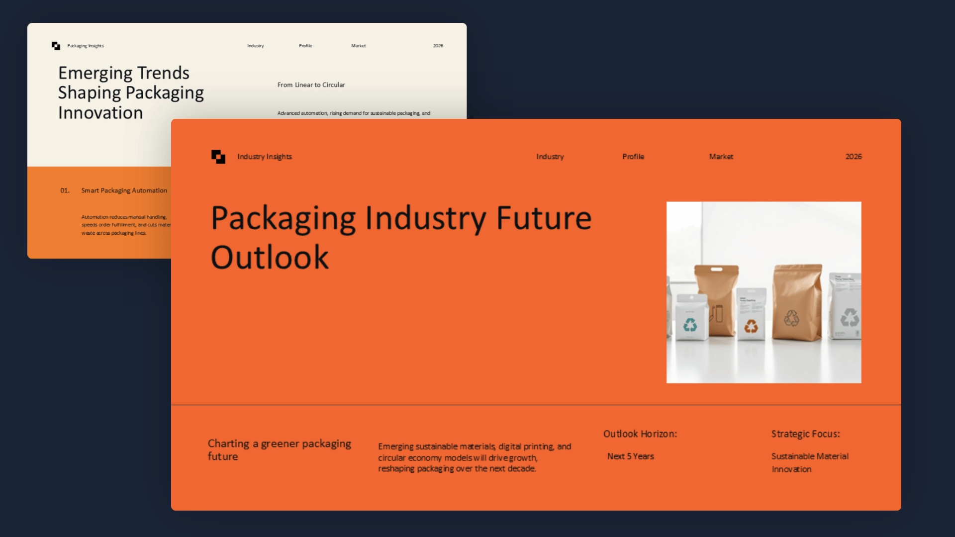 Industry future outlook slide highlighting emerging trends, innovation opportunities, and strategic priorities.