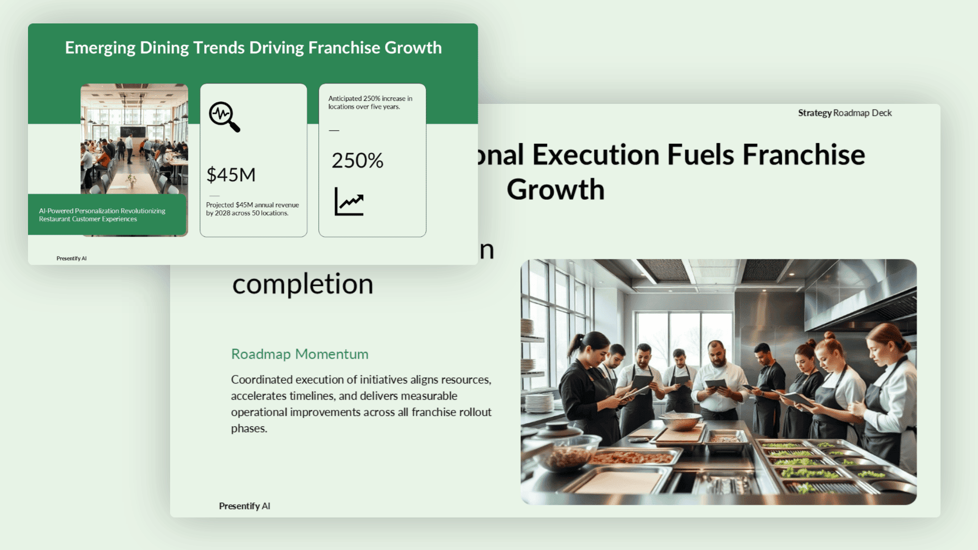 Closing slides highlighting roadmap completion, leadership execution, measurable outcomes, and final growth summary.