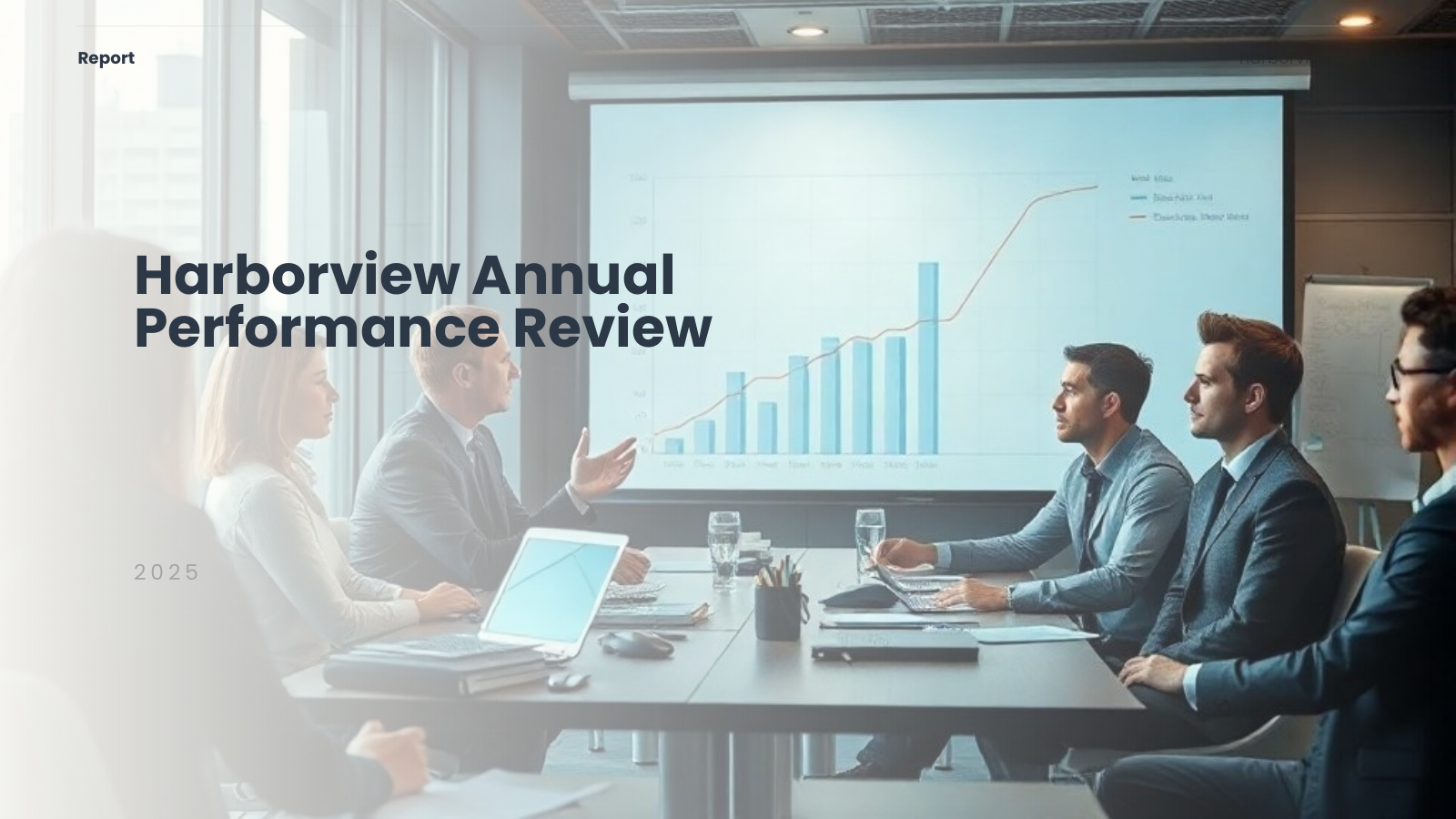Finance Focus Business Performance Review template cover slide