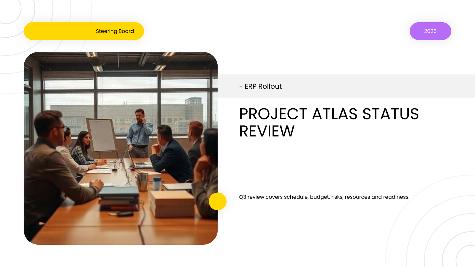 Project Status Steering Committee Update template cover slide