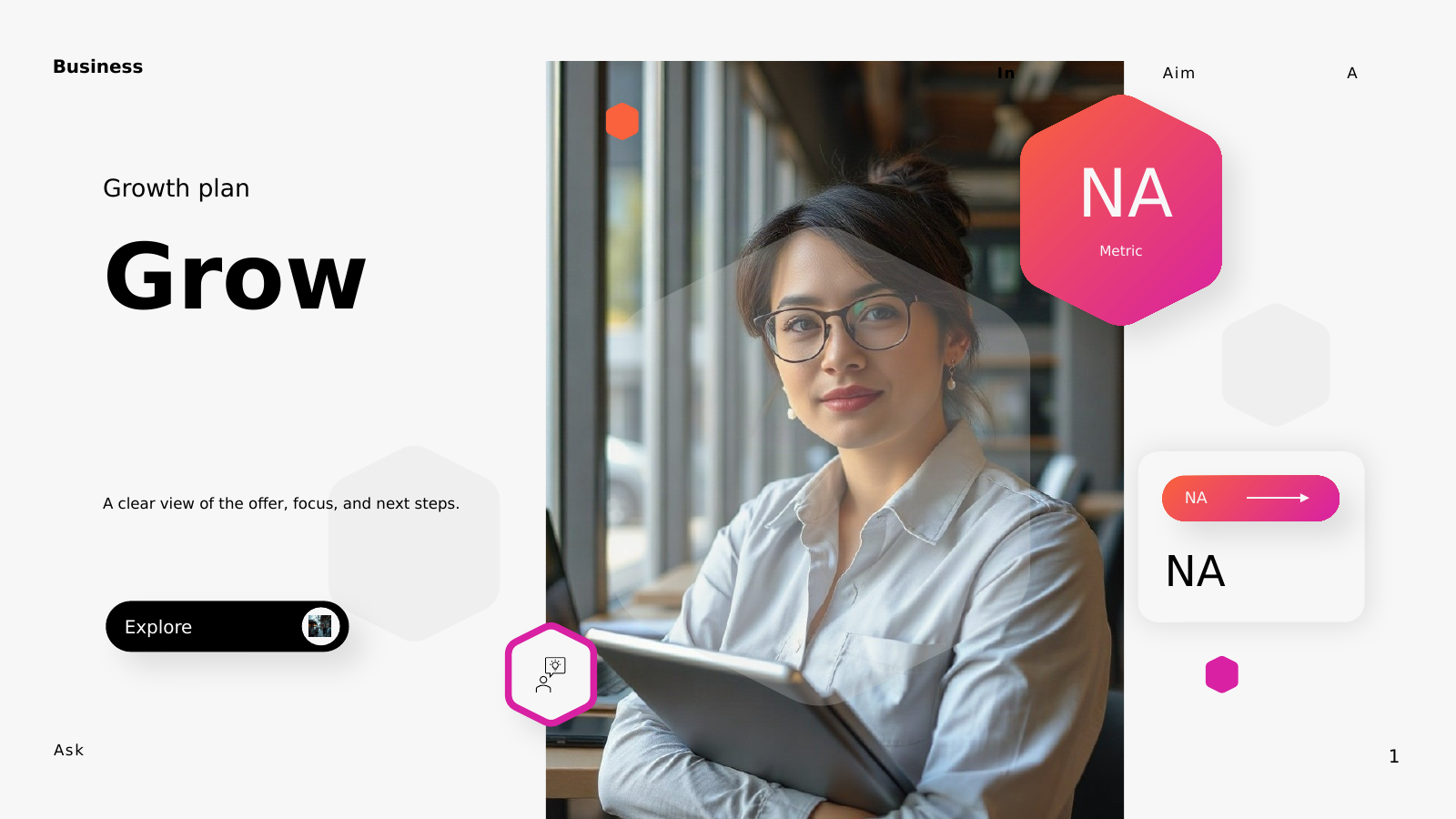 Hexagon Business Profile and Strategy template cover slide