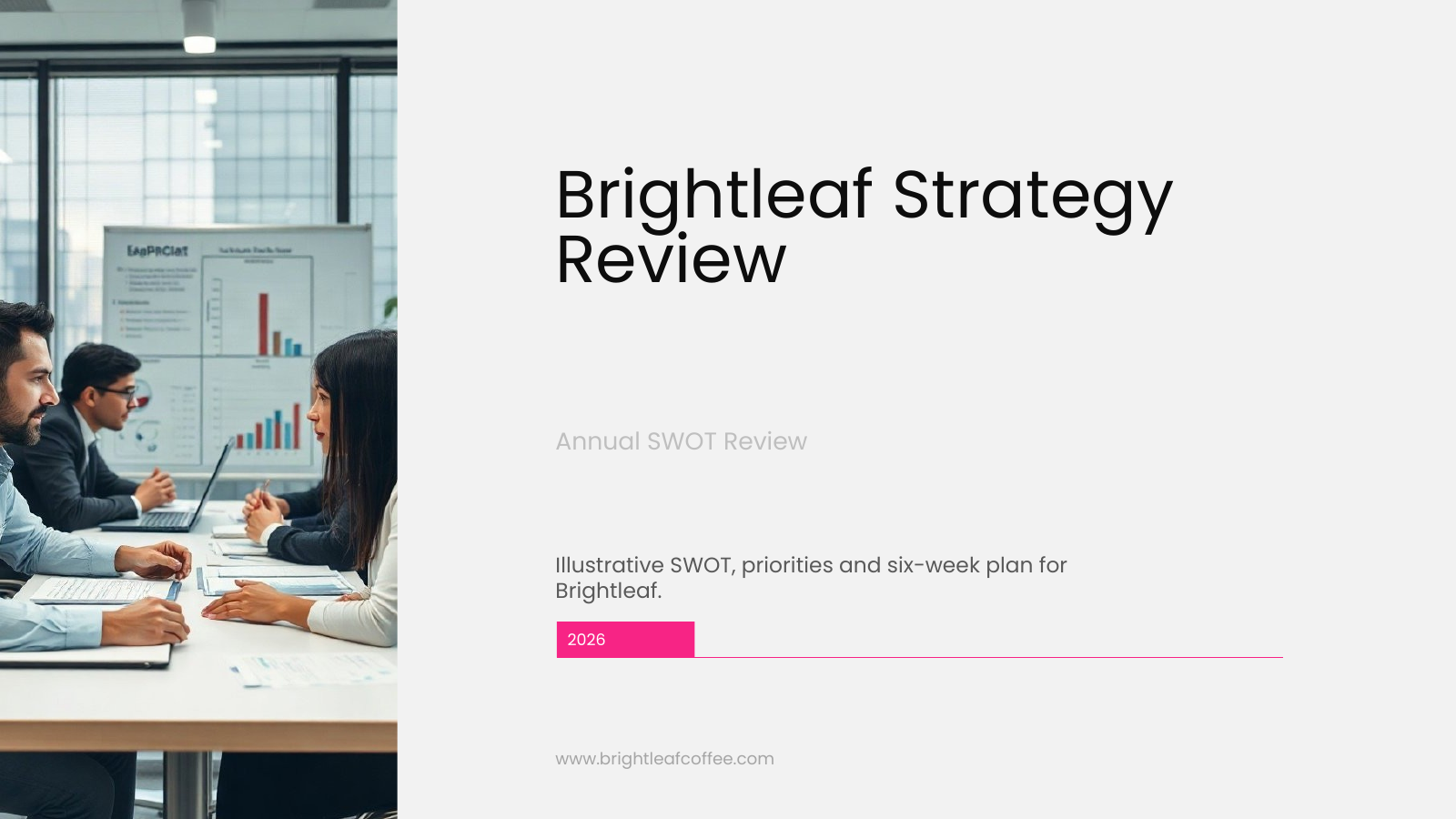 SWOT Analysis and Strategy Plan template cover slide