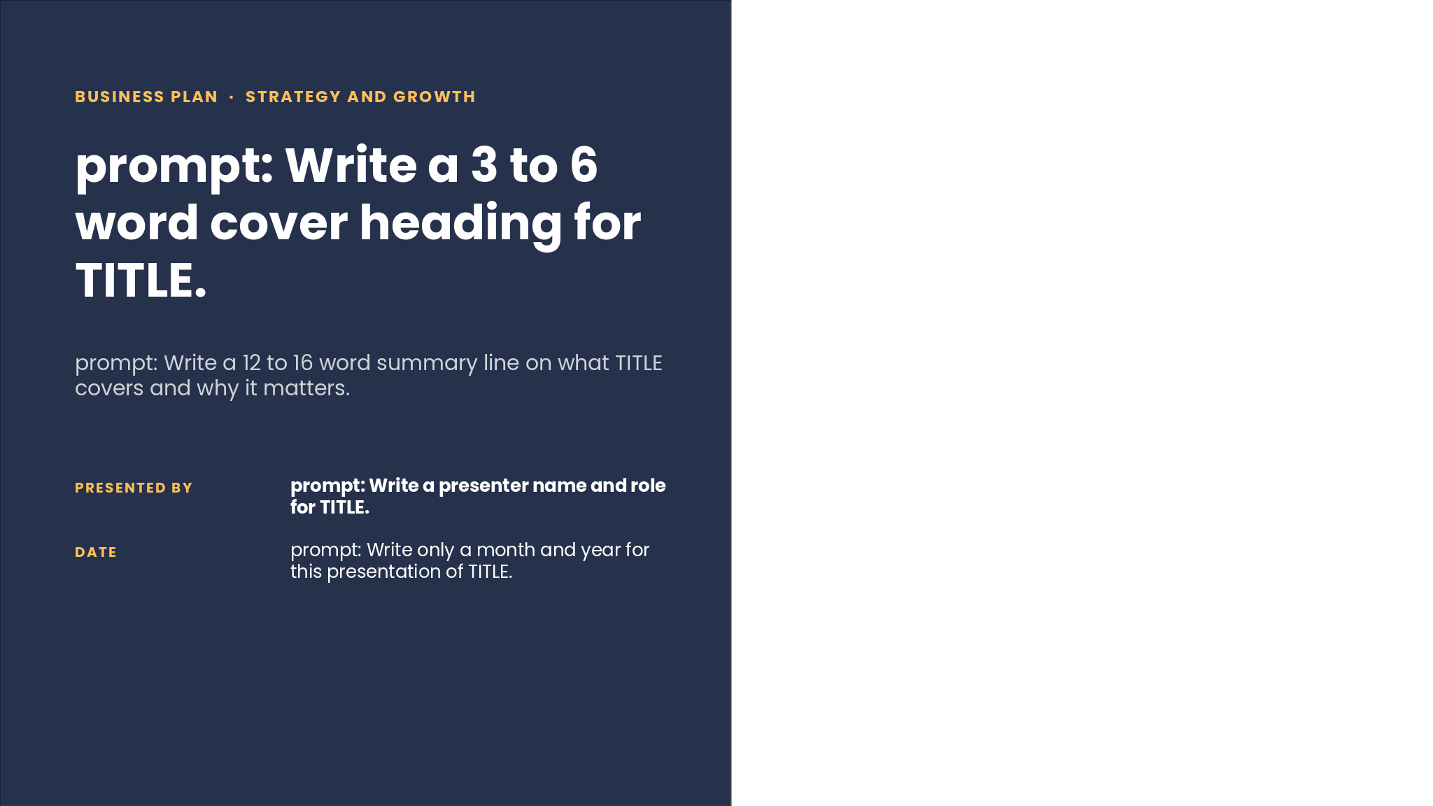 Business Plan Presentation Deck template cover slide
